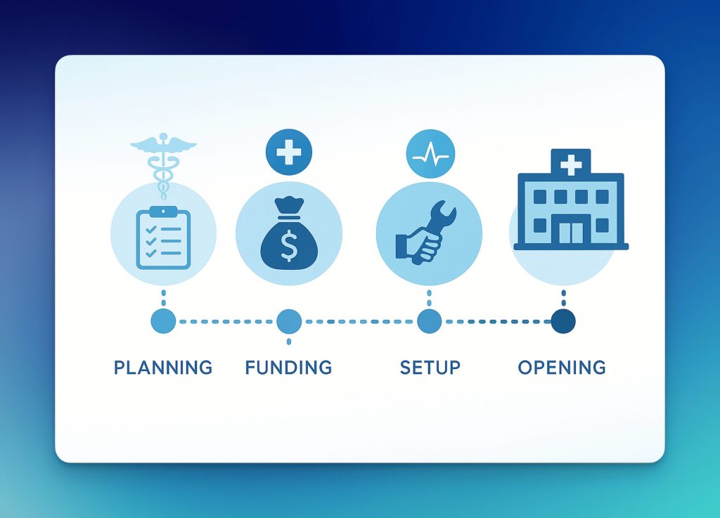 illustration of Planning - Funding - Setup - Opening