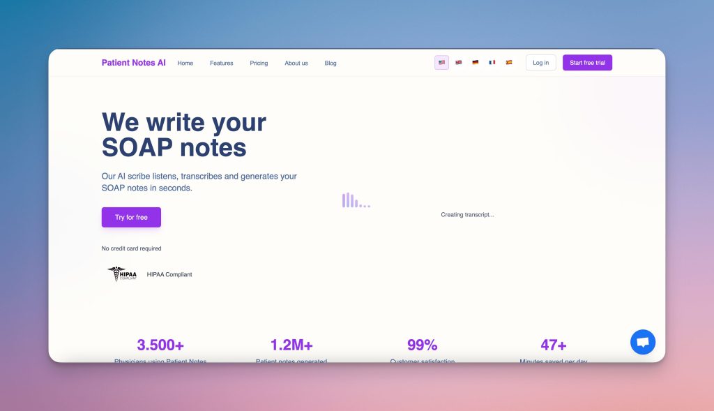 Patient Notes AI Landing Page