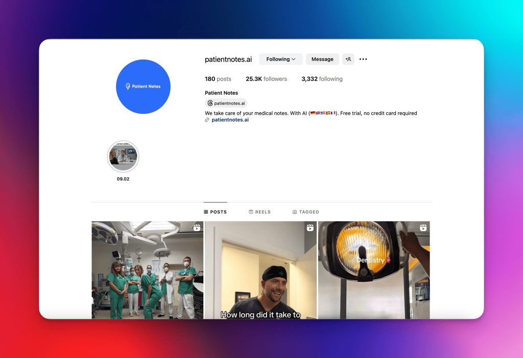 PatientNotes.ai - Instagram Page