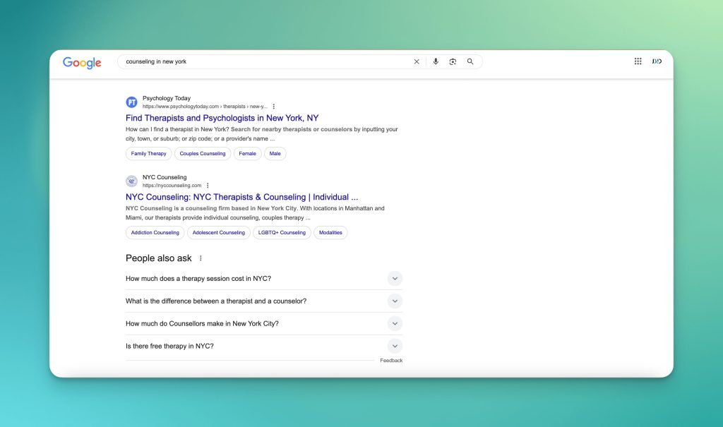 google example "counseling in new york"