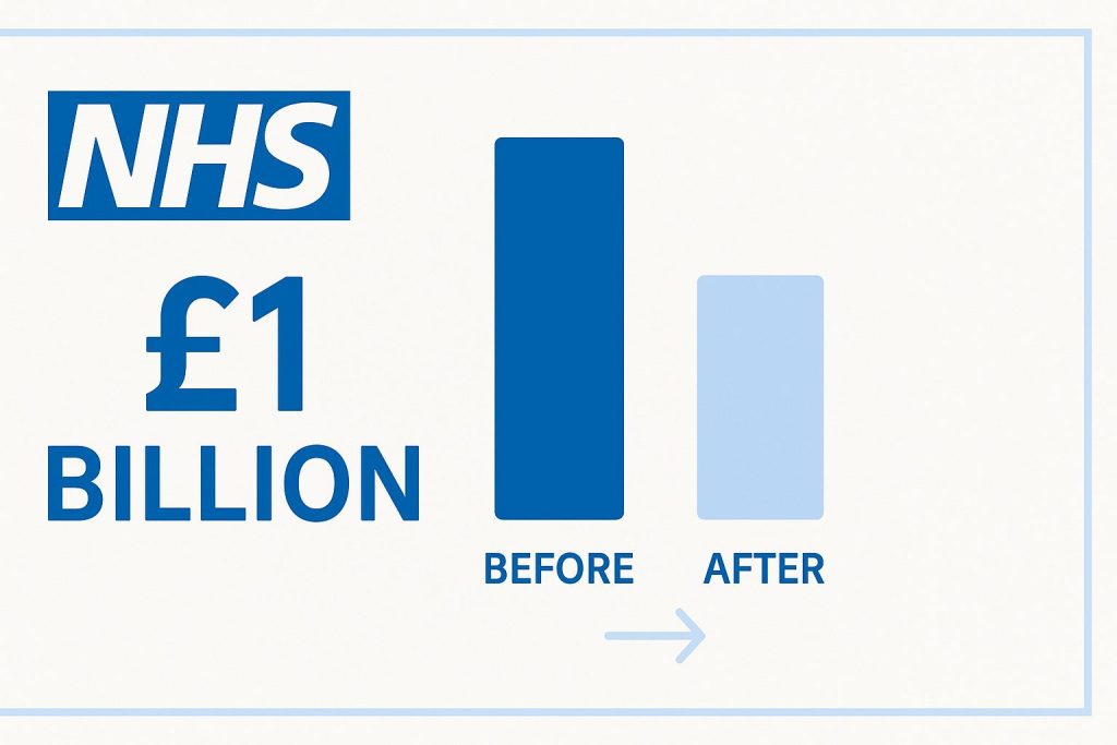NHS agency spending reduction infographic showing £1 billion savings